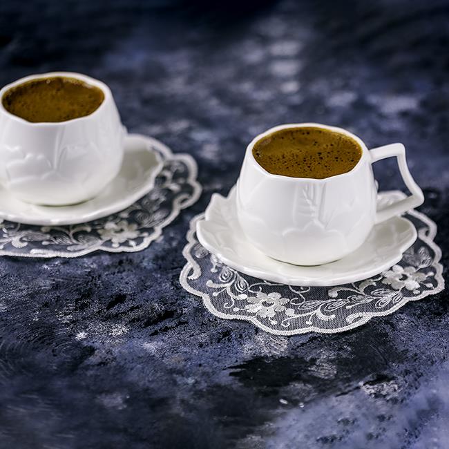 Porselen Gül 2li Kahve Fincanı Akayev