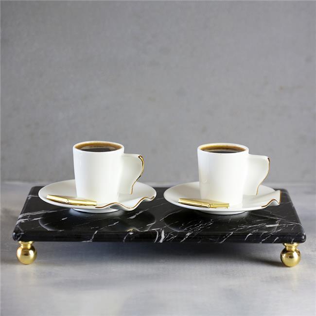 Akayev Mermer Siyah 30x20 cm Altın Boncuk Ayaklı Sunum Tabağı