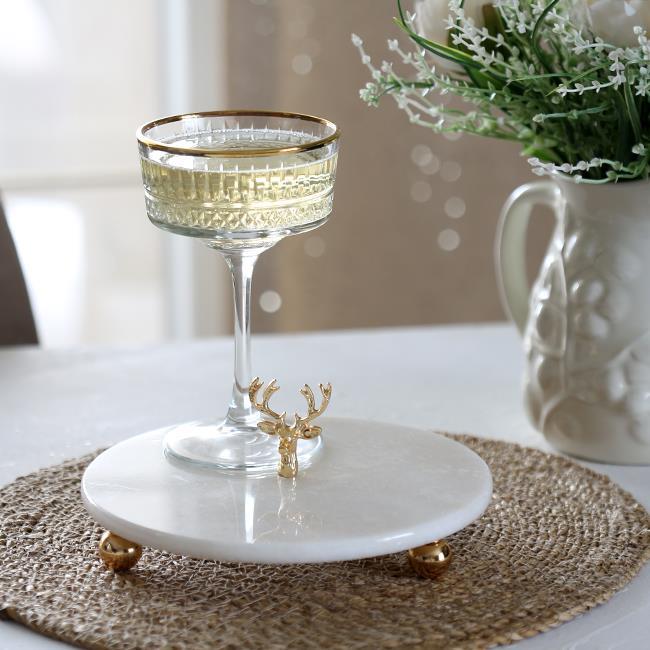 Akayev Mermer 20 Cm Beyaz Altın Boncuk Ayaklı Geyik Sunum Tabağı