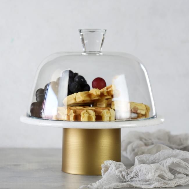 Akayev Mermer 25 Cm Metal Ayaklı Beyaz Cam Fanus