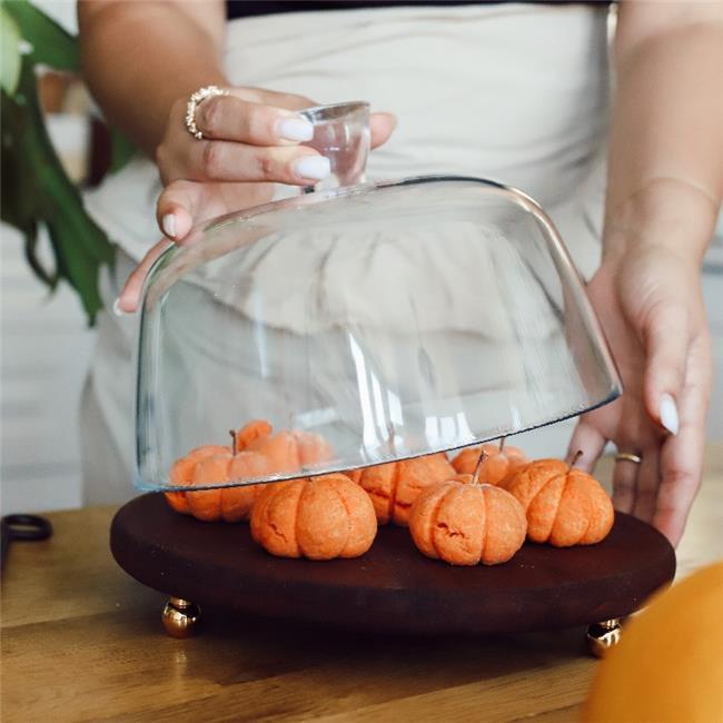 Akayev Ahşap 24 Cm Altın Boncuk Ayaklı Cam Fanus