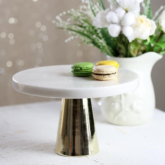 Akayev Mermer 25 Cm Altın Konik Ayak Beyaz Kalın Sunumluk