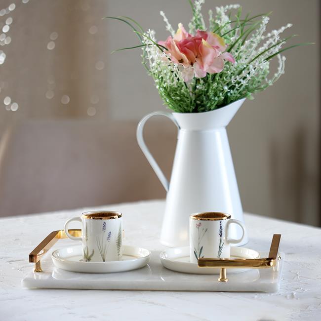 Akayev Mermer Beyaz Altın L Dizayn 30x20 cm Tepsi