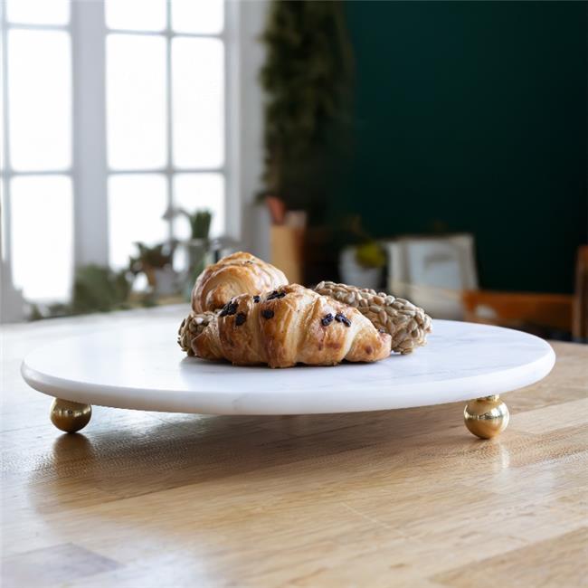 Akayev Mermer Beyaz 30 Cm Altın Boncuk Ayaklı Yuvarlak Sunumluk