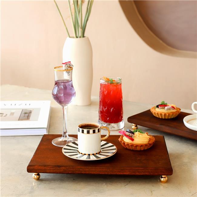 Akayev Ahşap 30x19 Cm Gold Altın Boncuk Ayaklı Sunum Tabağı