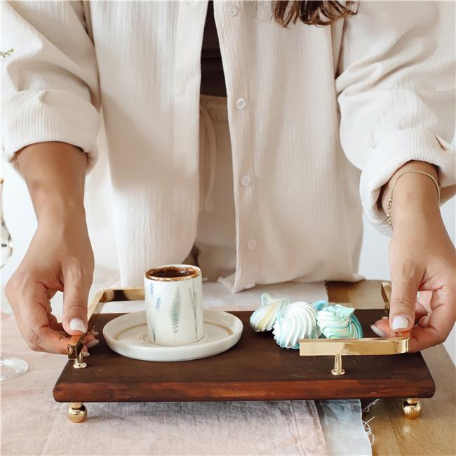 Akayev Ahşap Altın Boncuk Ayaklı L Dizayn 30x19 cm Tepsi