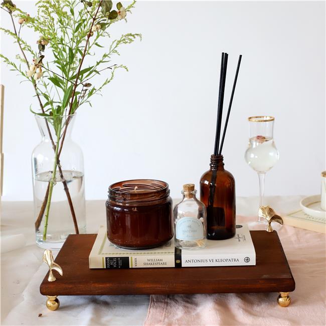 Akayev Ahşap 30x19 Cm Altın Ayaklı Ginkgo Sunum Tabağı