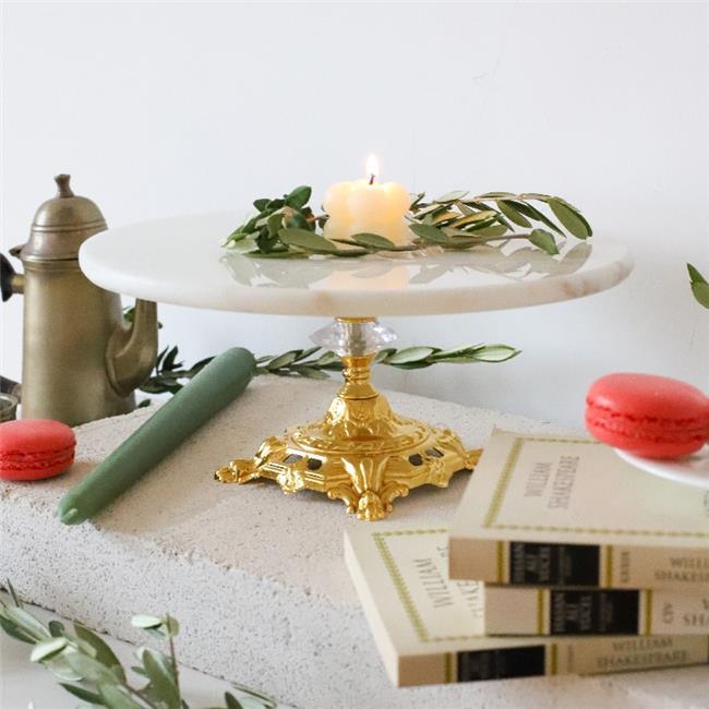 Akayev Mermer Beyaz 25 Cm Altın Barok Ayak Sunum Tabağı