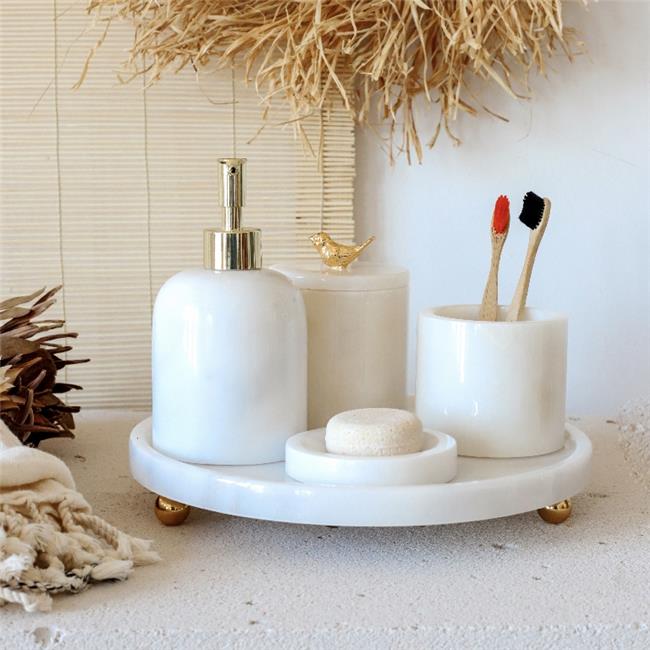 Akayev Mermer Beyaz 5 Parça Altın Kuş Banyo Seti