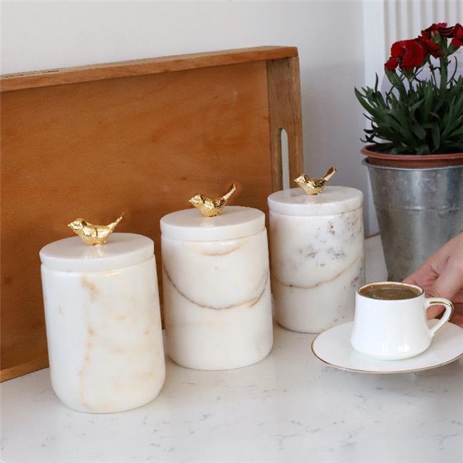 Akayev Mermer Beyaz Kuş 3'lü Baharatlık