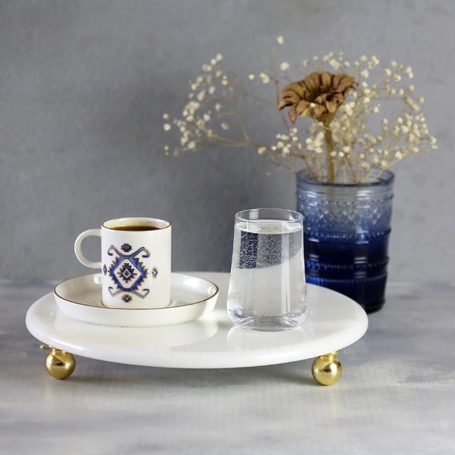 Akayev Mermer Beyaz 19 Cm Altın Boncuk Ayaklı Sunumluk