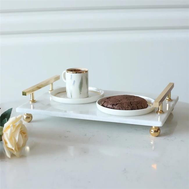 Akayev Mermer Beyaz Altın Boncuk Ayak Florya 30x20 cm Tepsi