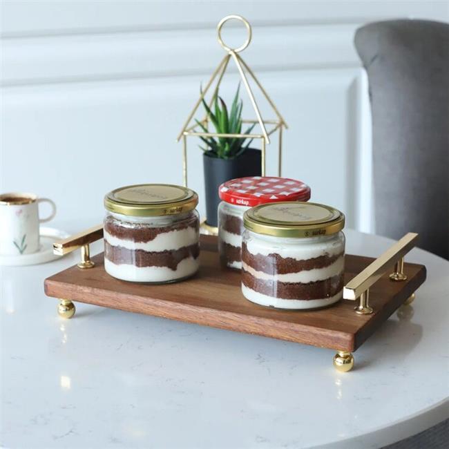 Akayev Ahşap Altın Boncuk Ayaklı Florya 30x19 cm Tepsi