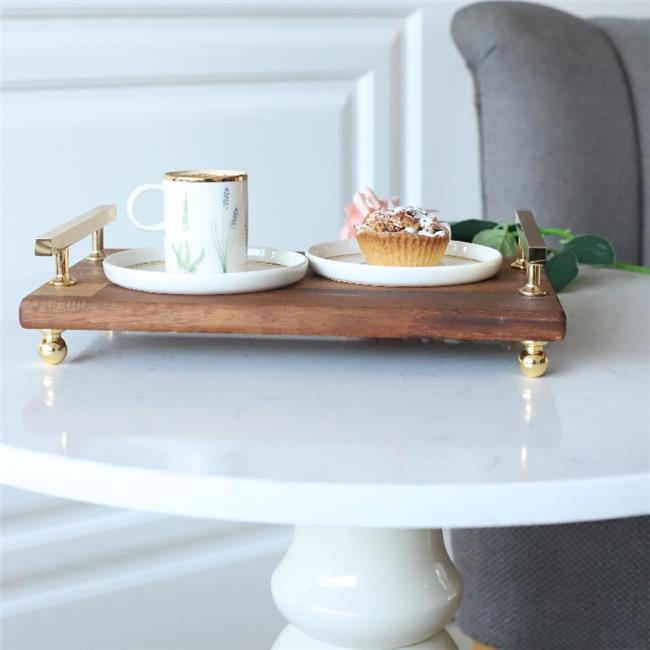 Akayev Ahşap Altın Boncuk Ayaklı Florya 35x23 cm Tepsi