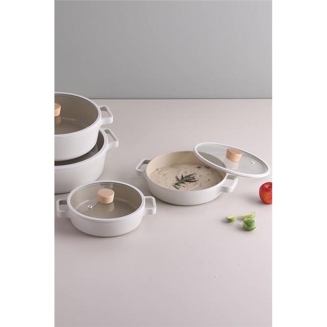 Neoflam Fika Cam Kapaklı Alüminyum Sahan Set 2'li 20-22 Cm Bej