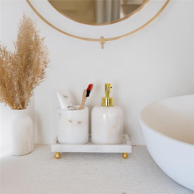 Akayev Mermer Beyaz 3 Parça Gold Ayak Banyo Seti Mutfak Sıvı Sabunluk Seti