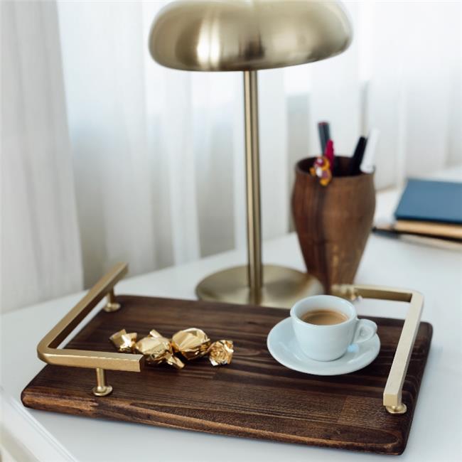 Akayev Ahşap Mat Altın L Dizayn 30x20 cm Tepsi