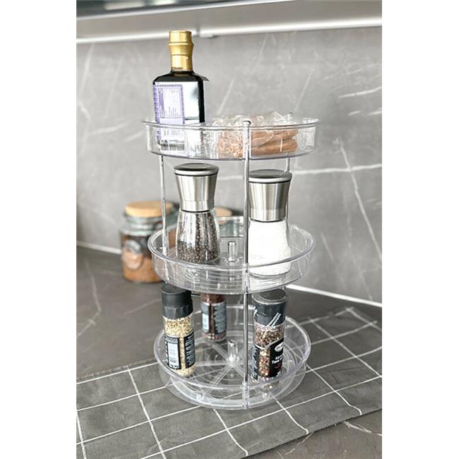 Primanova Elpida Üç Katlı Döner Raf Banyo Mutfak Makyaj Düzenleyici - Şeffaf