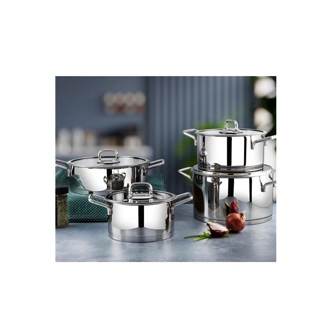 Lines Yeni Silver 8 Parça Metal Kulplu Çelik Tencere Seti