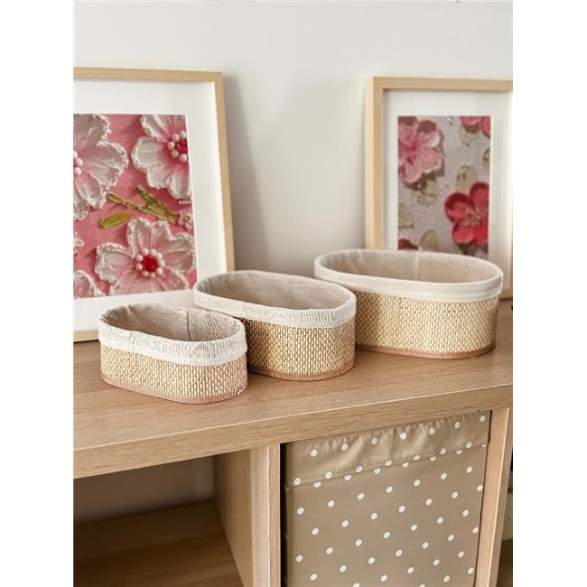 Akayev Beige Hasır 3Lü Oval Sepet