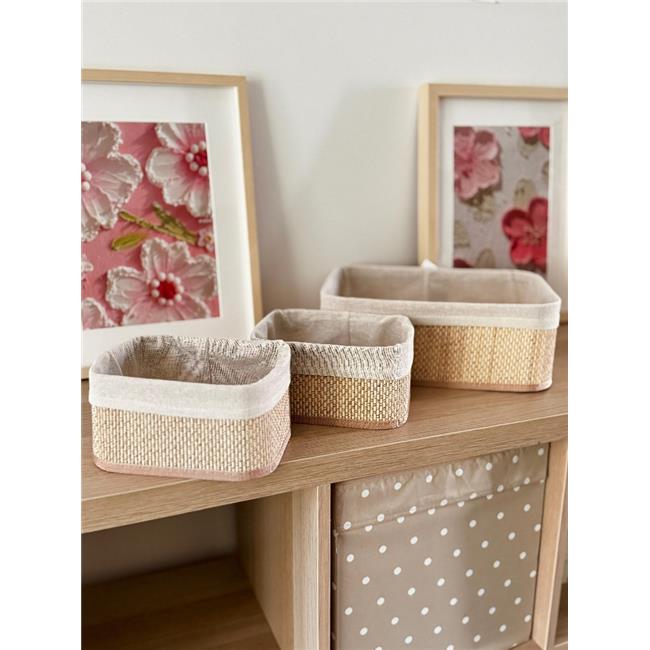 Akayev Beige Hasır 3Lü Sepet