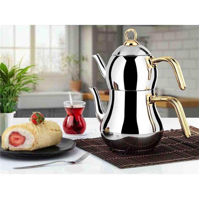 Lines Şahmeran Paslanmaz Çelik Çaydanlık Altın Kulp Mini Boy