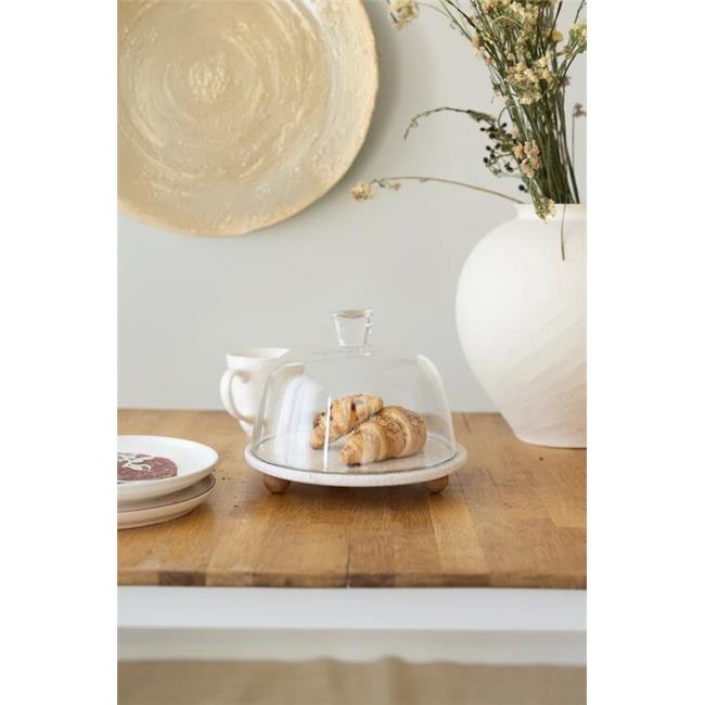 Akayev Traverten 25 Cm Ahşap Boncuk Ayaklı Cam Fanus