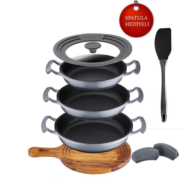 Brioni Try Cook 7 Parça Gri Yanmaz Yapışmaz Diamond Kaplama Sahanlık Tava Seti