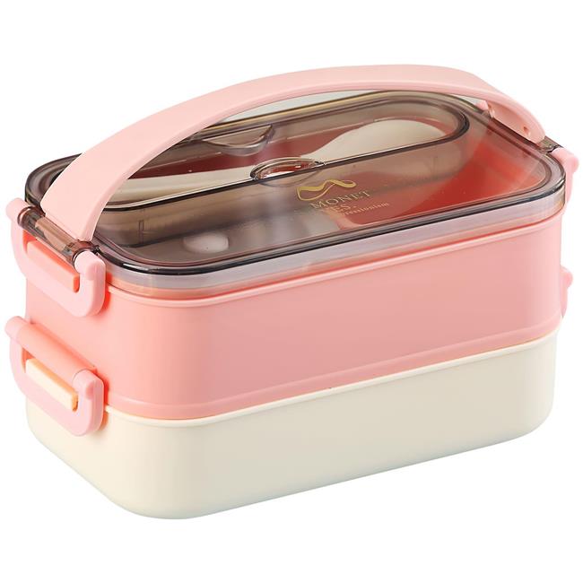 Vagonlife Bento 1500ml 2 Katlı 3 Bölmeli Paslanmaz Çelik Yemek Kutusu Pembe