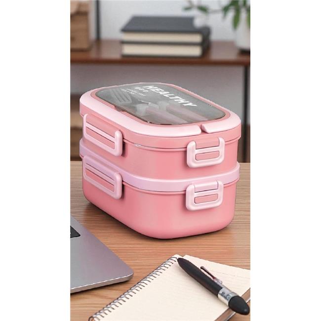 Akayev 1650ml İki Katlı 4 Bölmeli Çelik Yemek Kabı Pembe