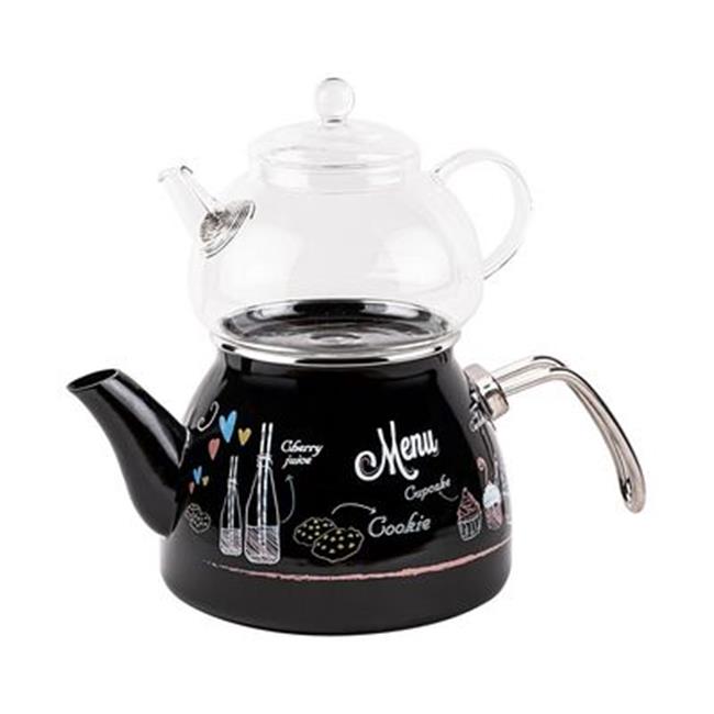 Tantitoni Love Menu Cam Demlikli Emaye Çaydanlık Takımı 980ml/2200ml