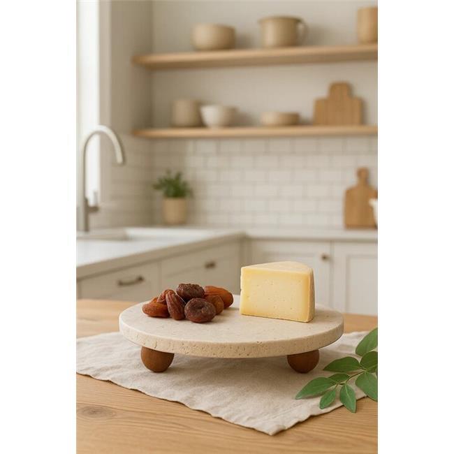 OUTLET Akayev Traverten 19 Cm Ahşap Boncuk Ayaklı Sunumluk