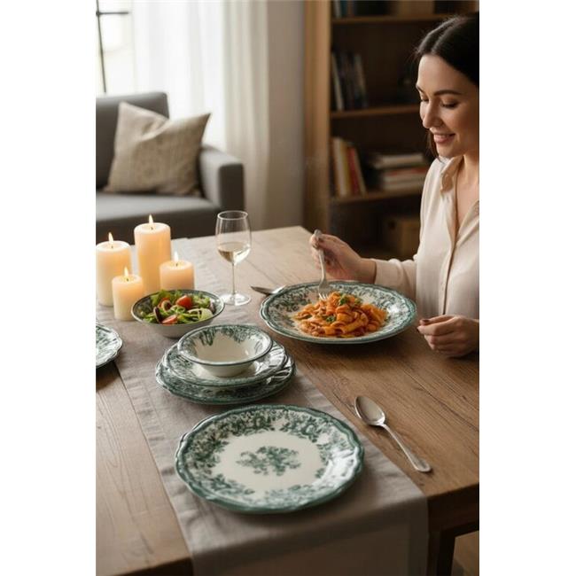 Akayev Porselen Vintage Green 24 Parça Yemek Takımı