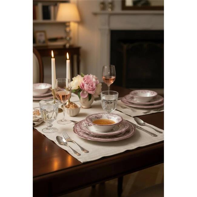 Akayev Porselen Vintage Maroon 24 Parça Yemek Takımı